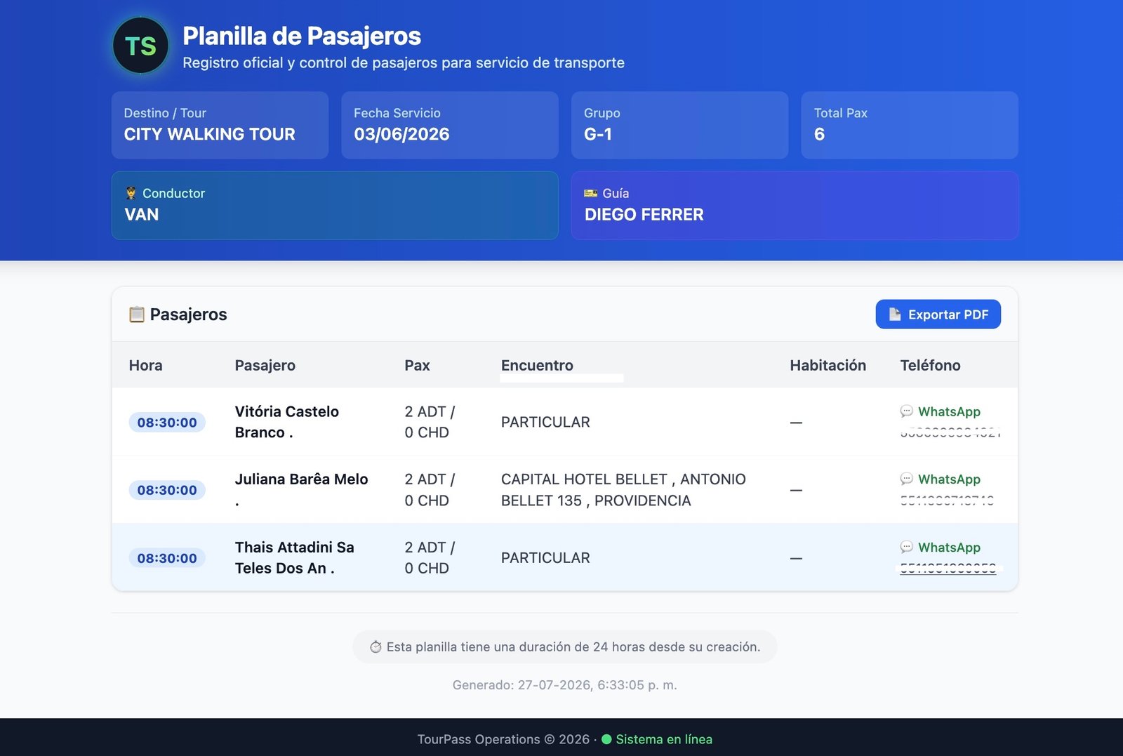 Planilla digital para guías